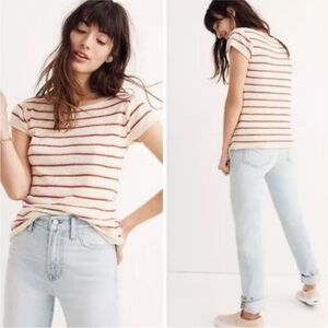 Madewell Marin Sweater Tee Pink Orange Stripe Cream Top-Size XXS